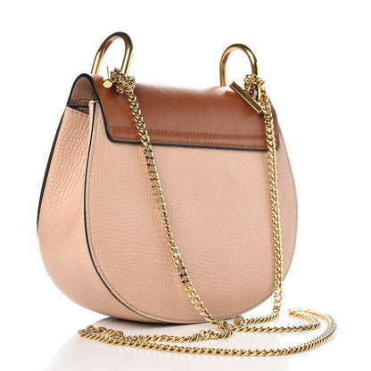 Chloe Grained Calfskin Lambskin Mini Bi-Color Drew Shoulder Bag Powder Beige Caramel 3 of 10