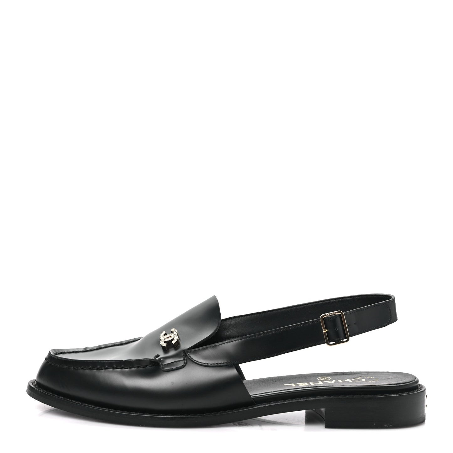 Calfskin Crystal Slingback Loafers 40 Black