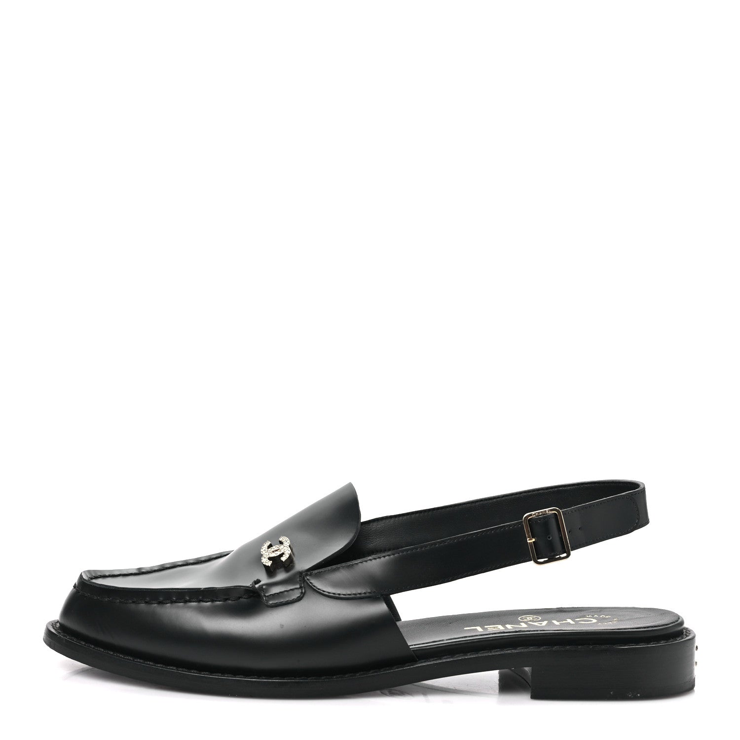 Chanel Calfskin Crystal Slingback Loafers 40 Black 1 of 9
