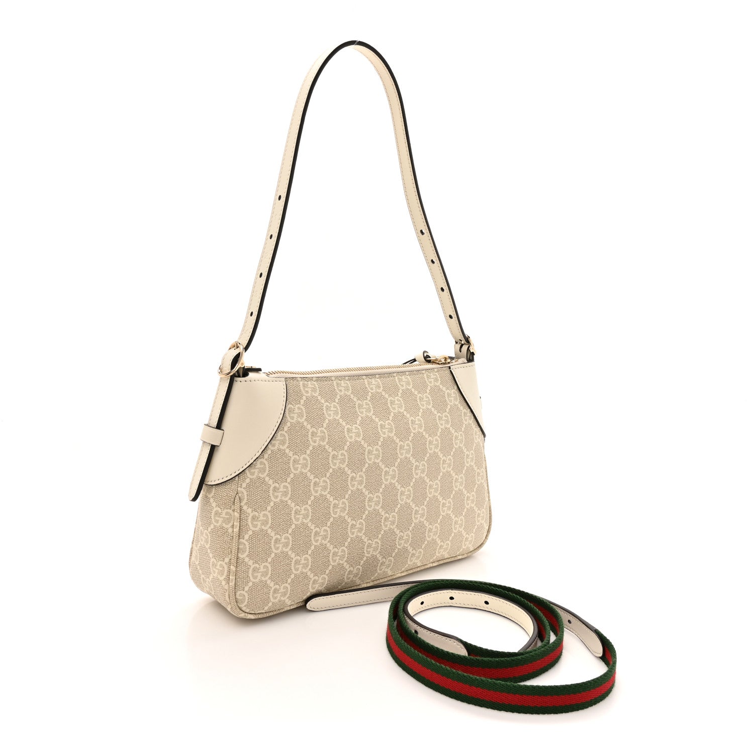 Gucci GG Supreme Monogram Textured Calfskin Small Emblem Shoulder Bag Beige Mystic White 3 of 10