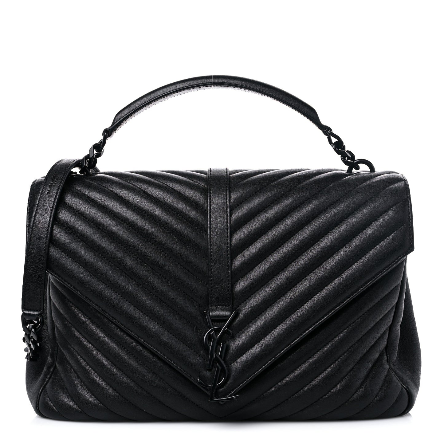Sheepskin Matelasse Chevron Monogram Monochrome Large College Satchel Black