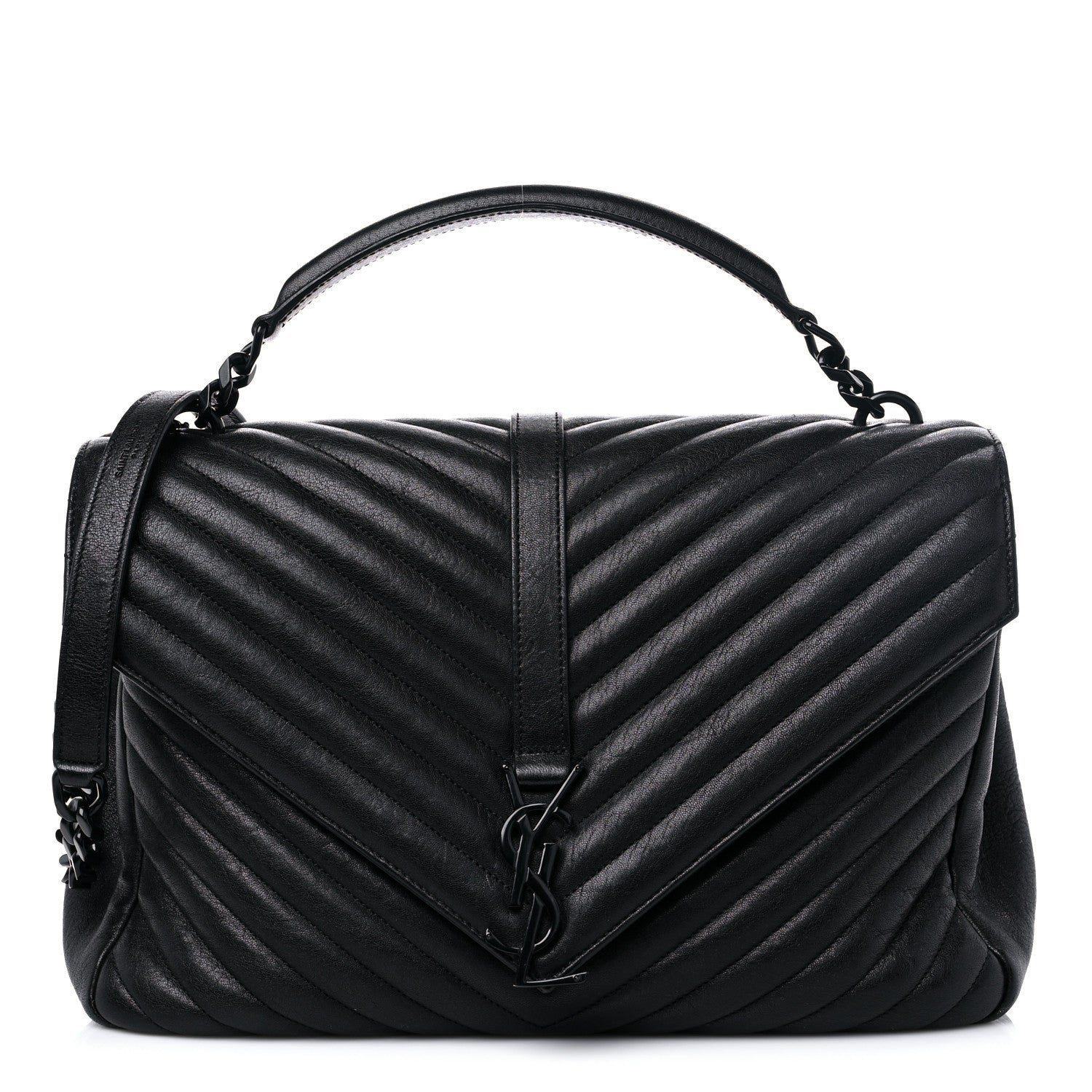 Saint Laurent Sheepskin Matelasse Chevron Monogram Monochrome Large College Satchel Black 1 of 13
