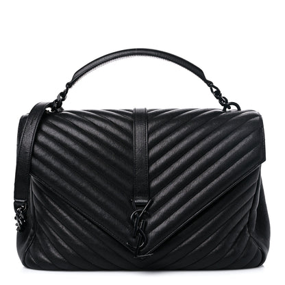 Saint Laurent Sheepskin Matelasse Chevron Monogram Monochrome Large College Satchel Black 1 of 13