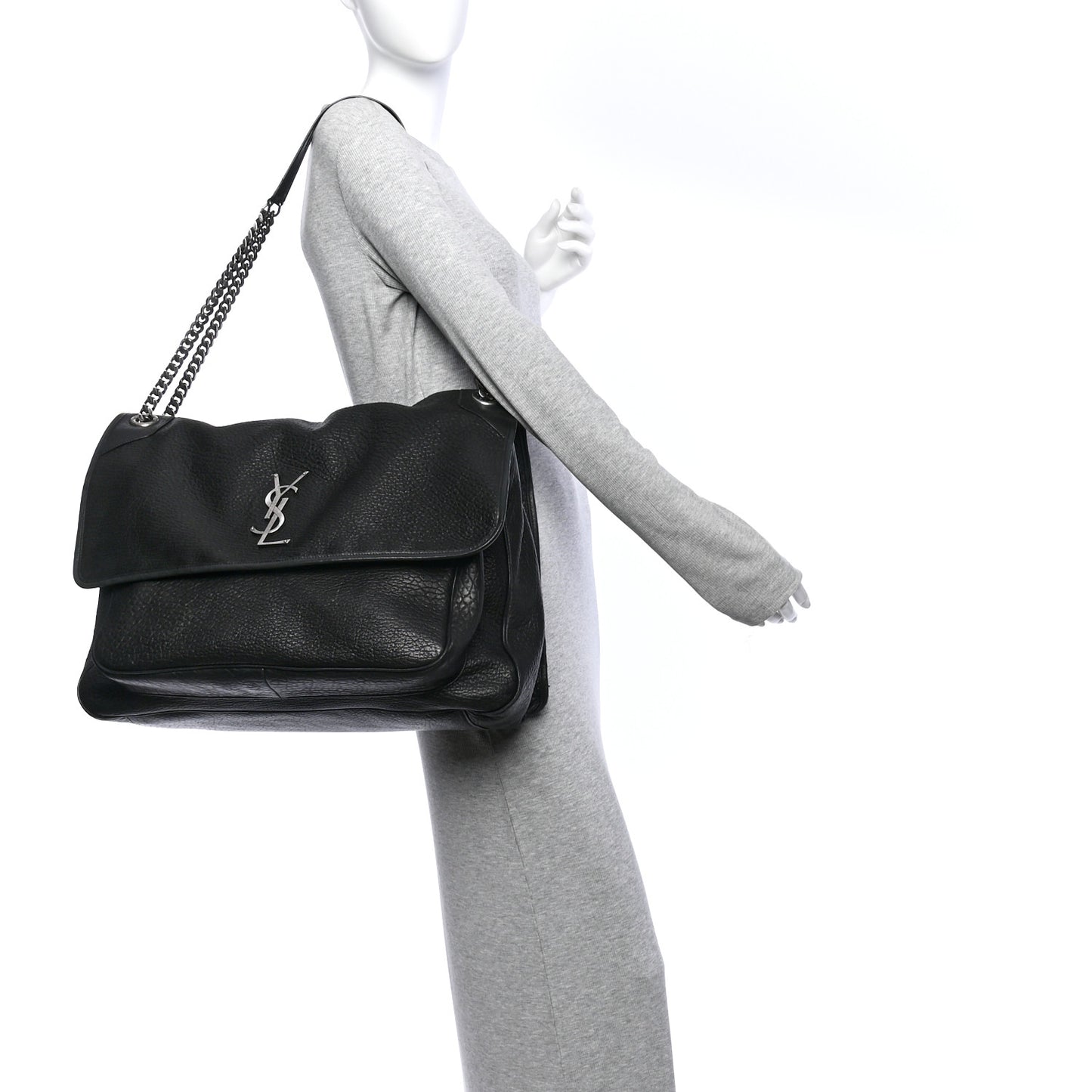 Grained Lambskin Monogram Oversized Niki Chain Satchel Black