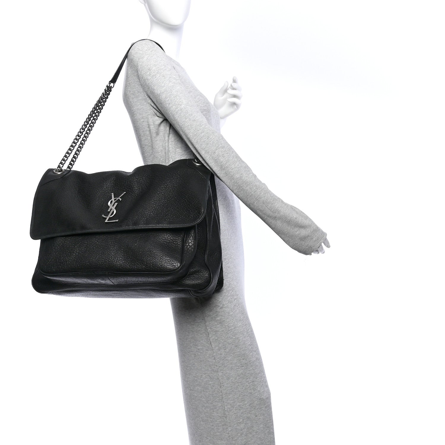 Saint Laurent Grained Lambskin Monogram Oversized Niki Chain Satchel Black 2 of 10