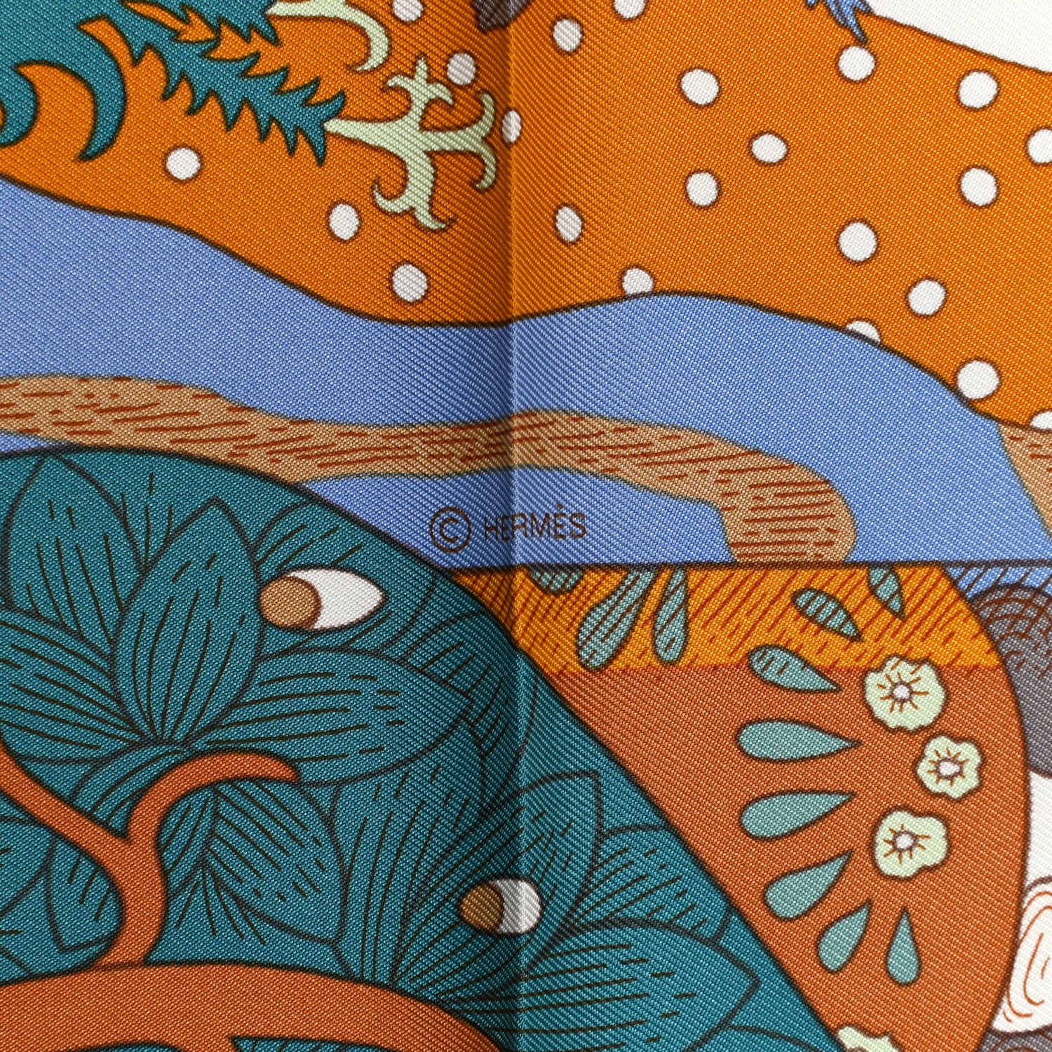 Hermes Silk Le Premier Chant Scarf 90 Caramel White Vert 4 of 6