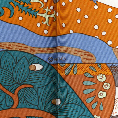Hermes Silk Le Premier Chant Scarf 90 Caramel White Vert 4 of 6
