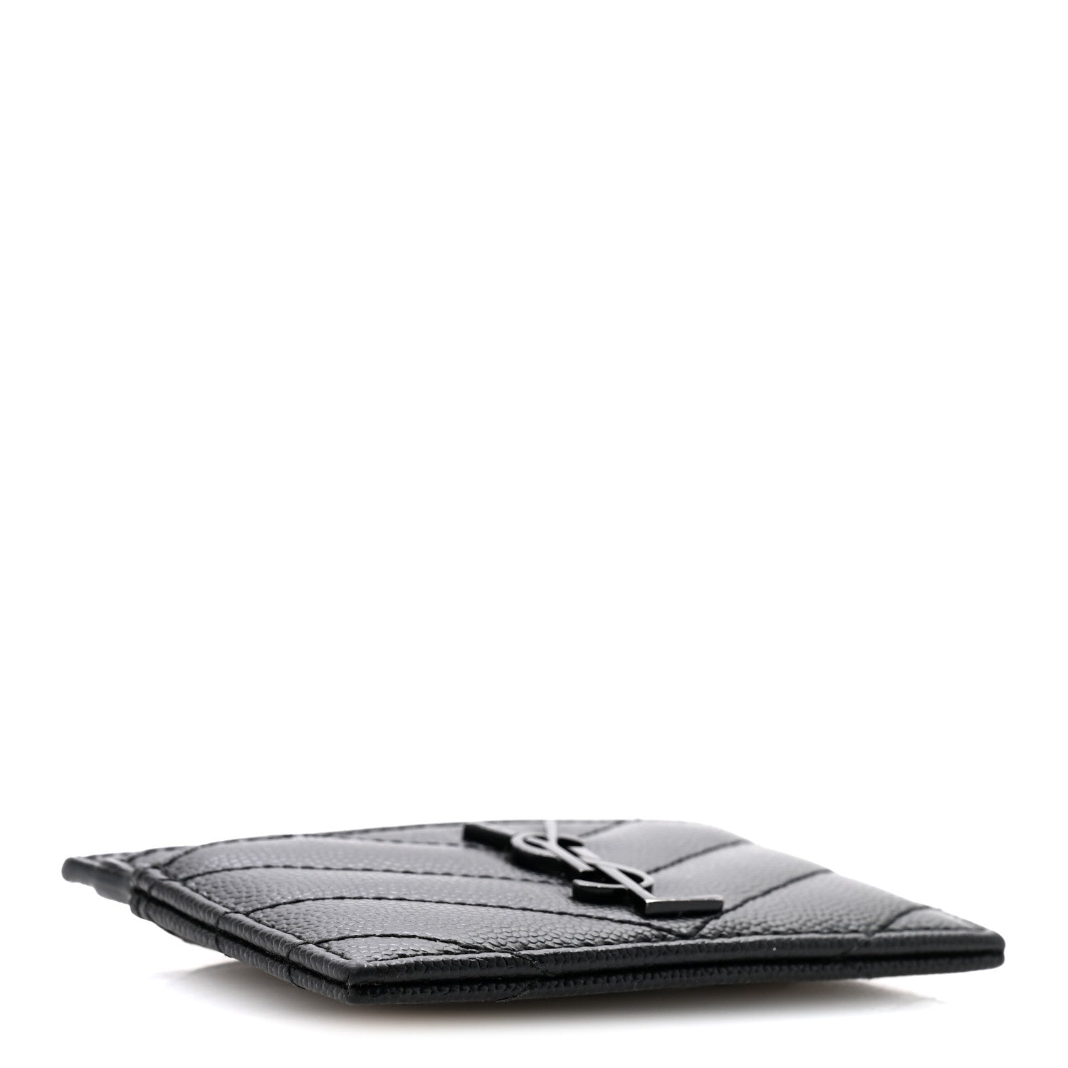 Saint Laurent Grain De Poudre Matelasse Chevron Monochrome Monogram Credit Card Case Black 4 of 10