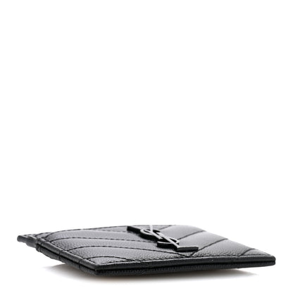 Saint Laurent Grain De Poudre Matelasse Chevron Monochrome Monogram Credit Card Case Black 4 of 10