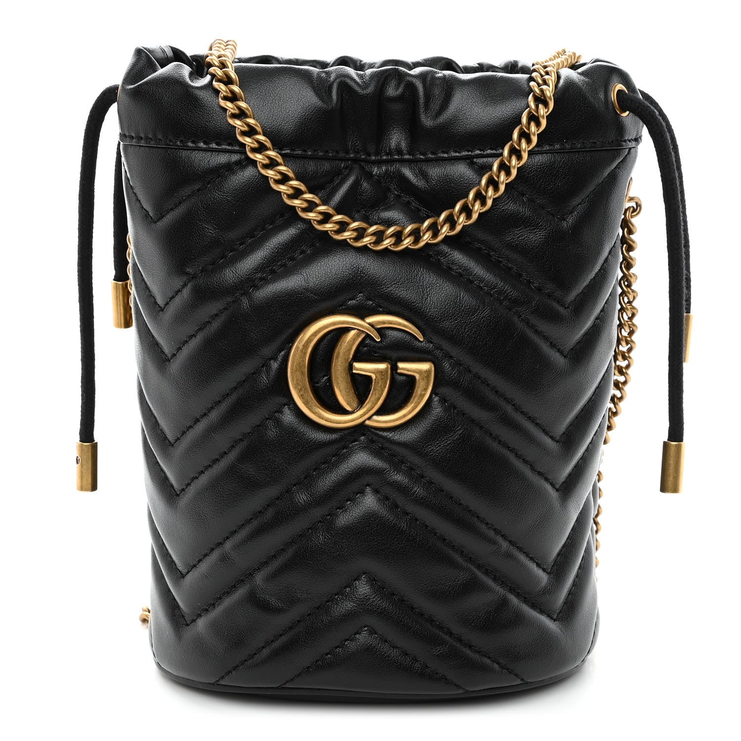 Gucci Calfskin Matelasse Mini GG Marmont 2.0 Bucket Bag Black 1 of 9