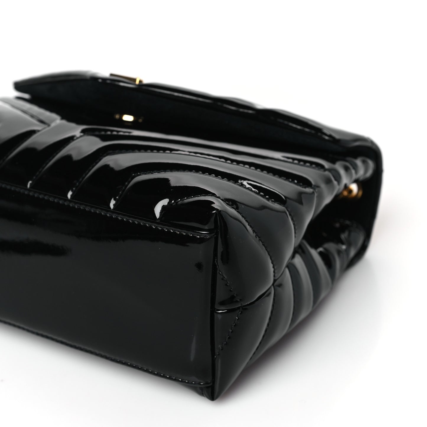Patent Y Quilted Monogram Small Loulou Chain Satchel Black