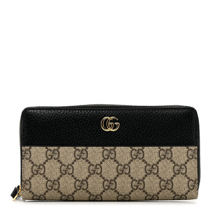 Gucci Dollar Calfskin GG Supreme Monogram GG Marmont Zip Around Wallet Black Beige Ebony 1 of 7
