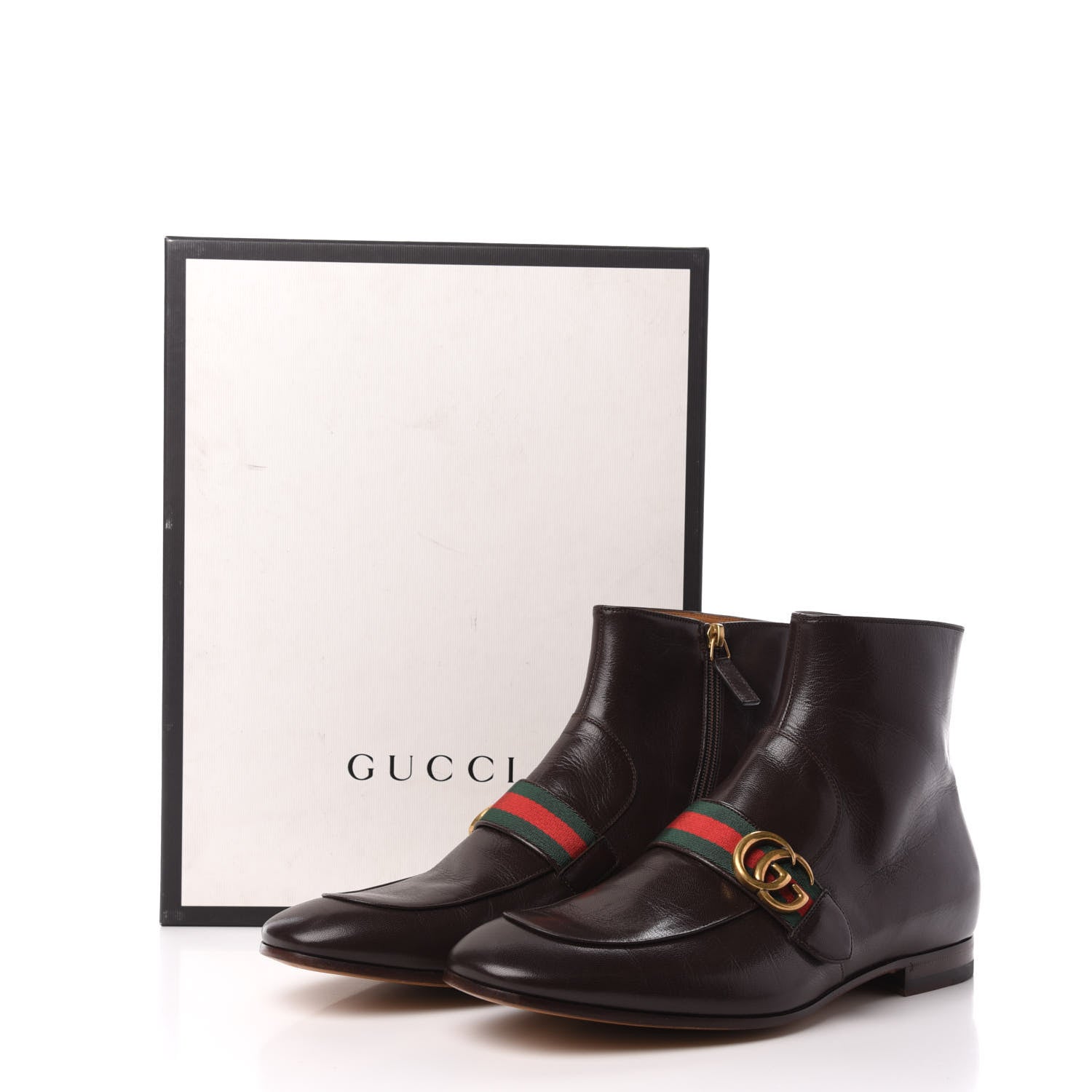 Gucci Goatskin Web Mens GG Ankle Boots 9 Cocoa 9 of 9