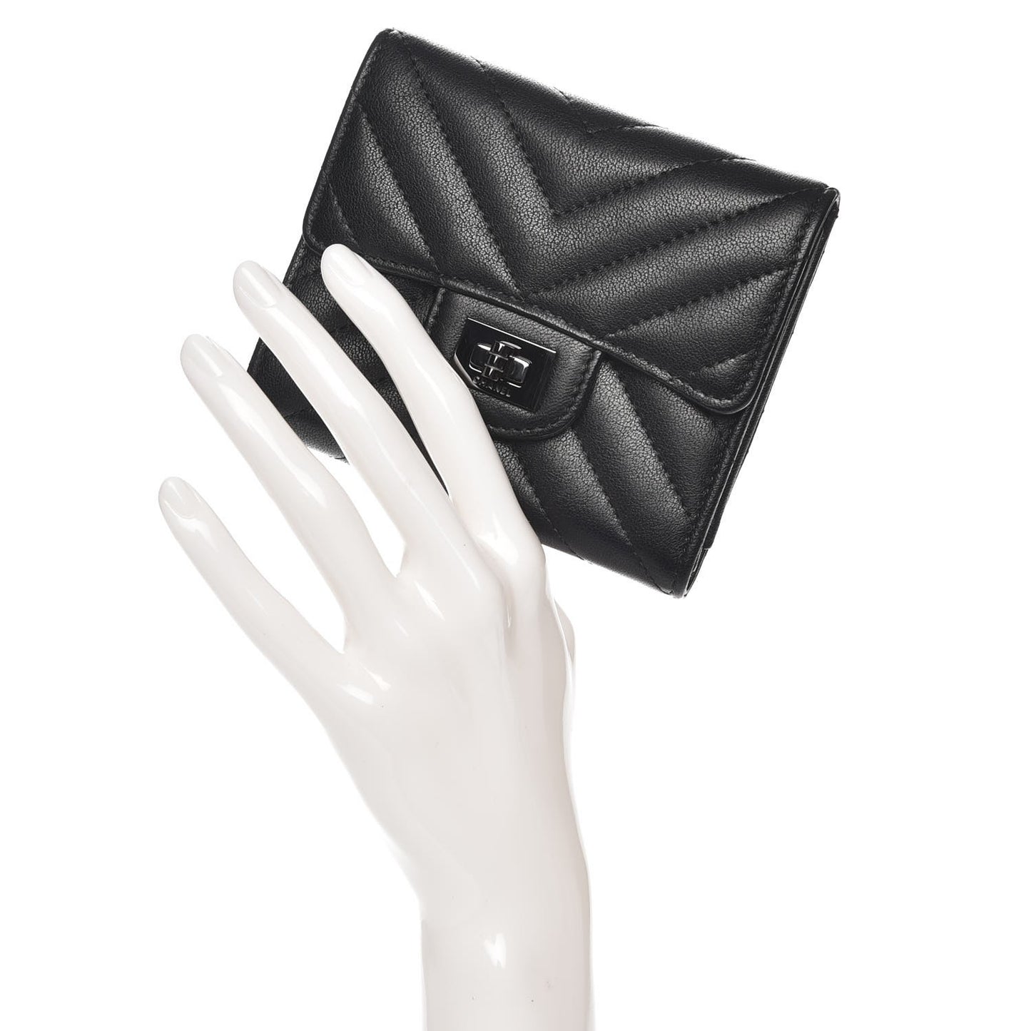 Sheepskin Chevron Quilted Reissue Compact Wallet So Black