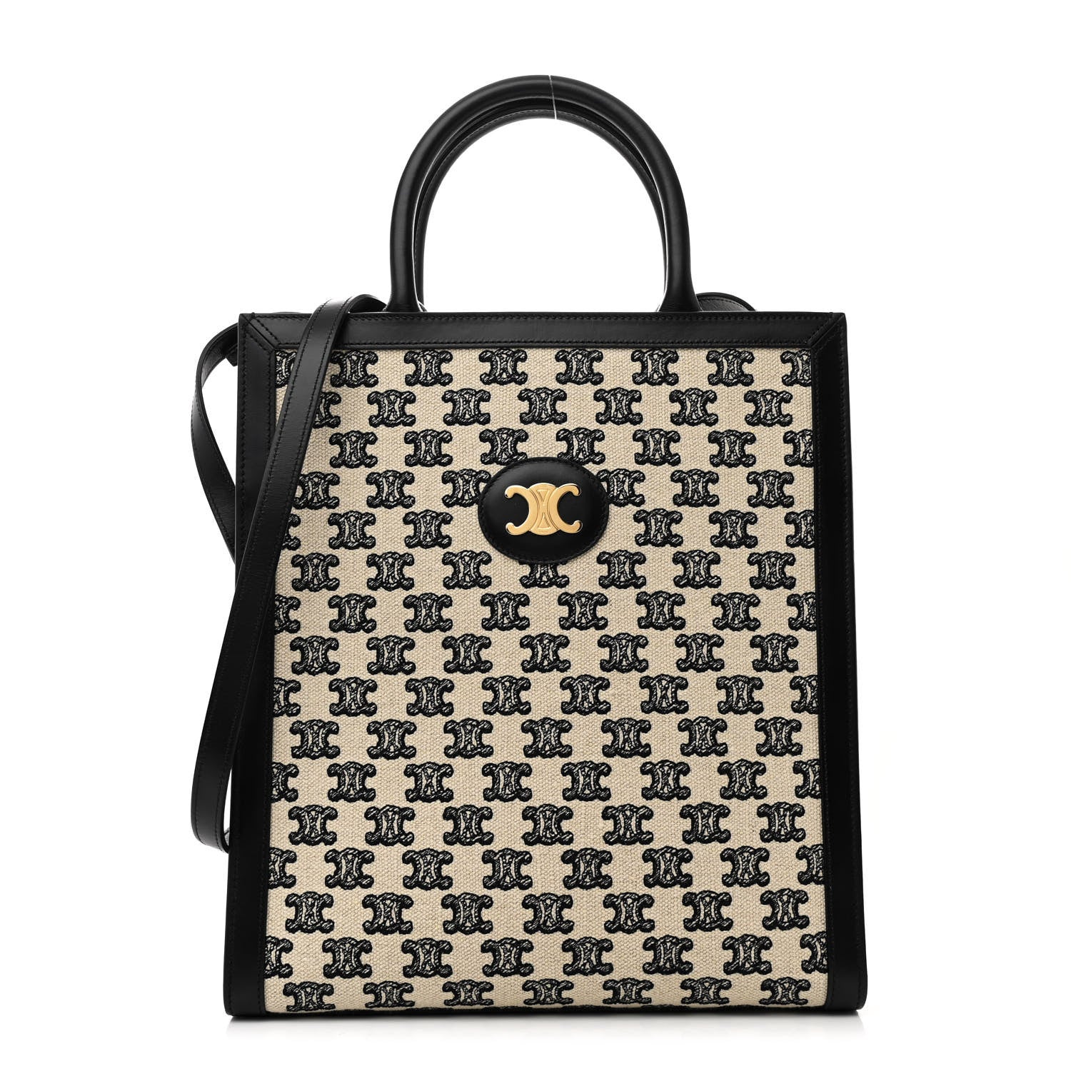Celine Canvas Calfskin Triomphe Small Vertical Cabas Black White 1 of 12