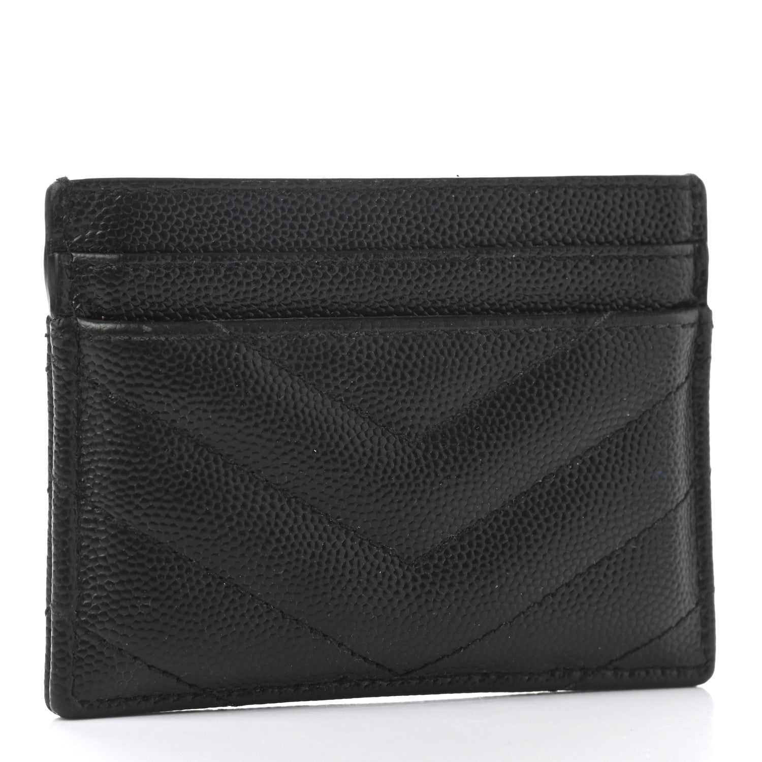 Saint Laurent Grain De Poudre Matelasse Chevron Monogram Credit Card Case Black 3 of 7
