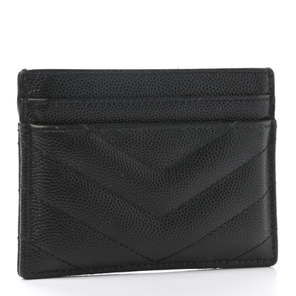 Saint Laurent Grain De Poudre Matelasse Chevron Monogram Credit Card Case Black 3 of 7