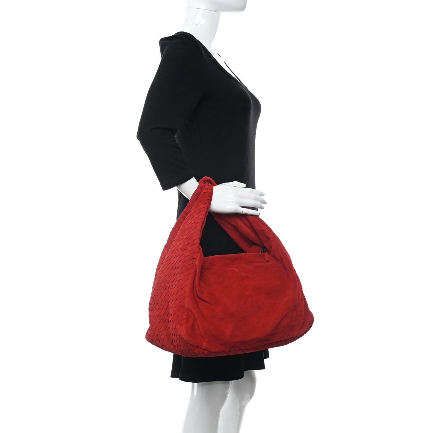 Suede Intrecciato Large Knot Hobo Red