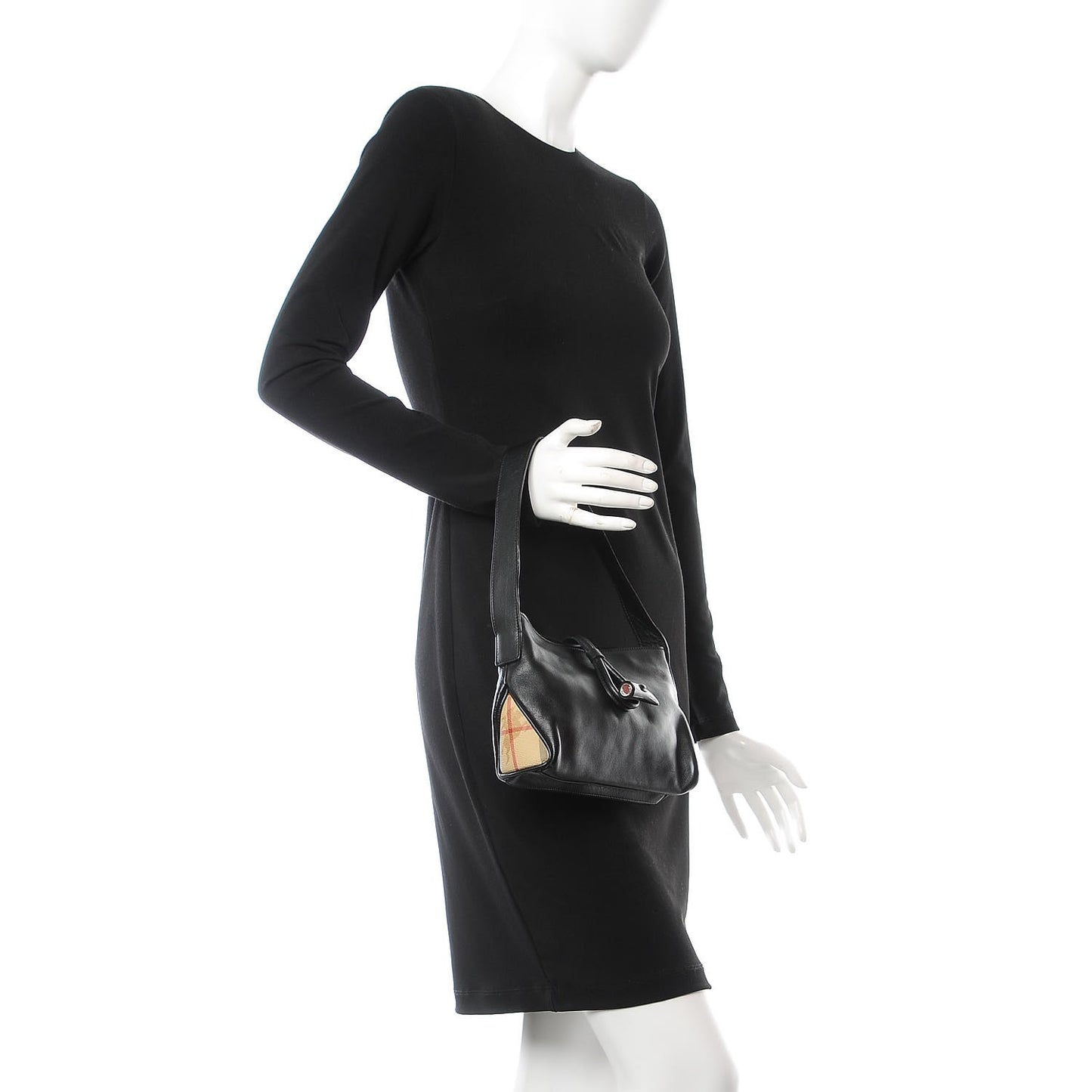 Smooth Calfskin Haymarket Check Horn Shoulder Bag Black