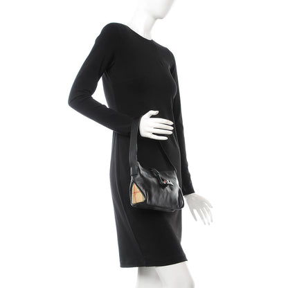 Burberry Smooth Calfskin Haymarket Check Horn Shoulder Bag Black 2 of 8