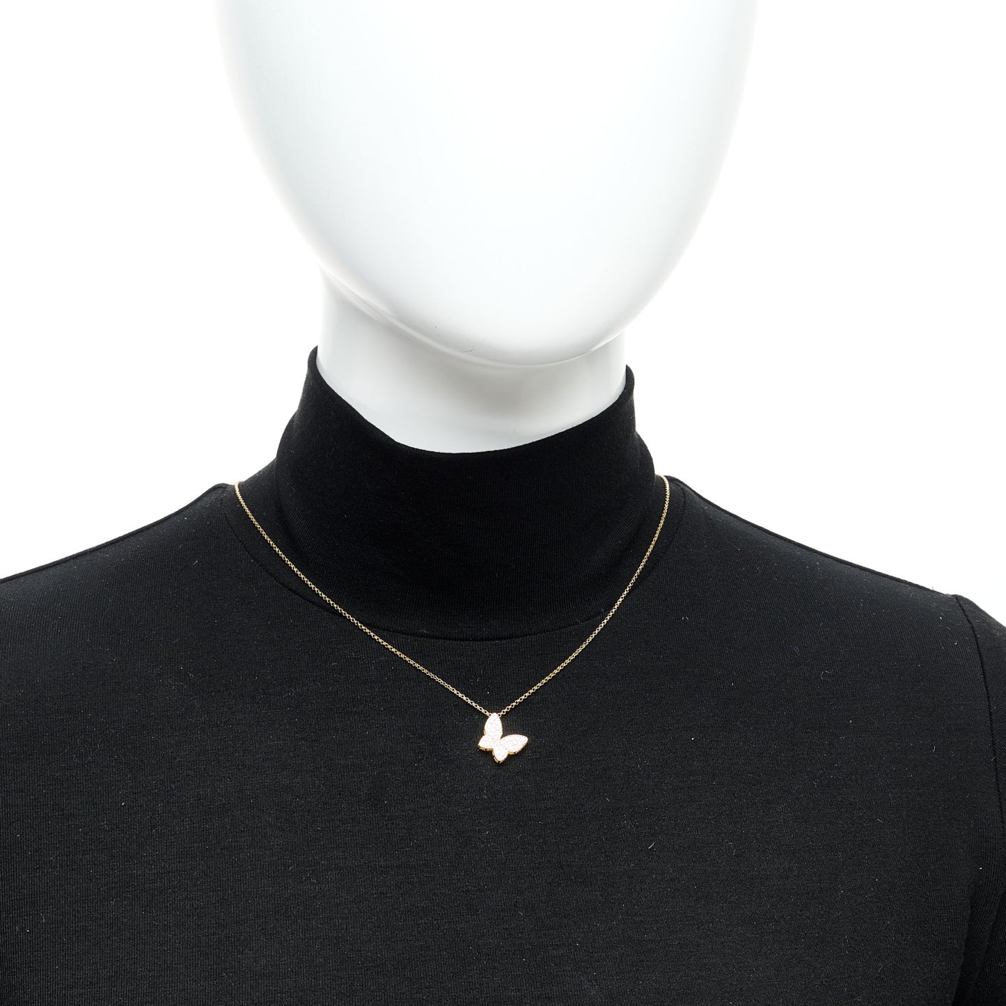18K Yellow Gold Diamond Princess Butterfly Pendant Necklace