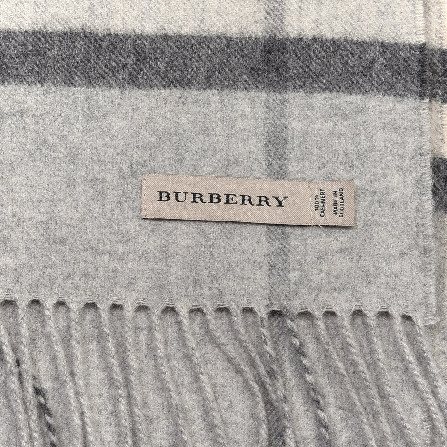 Cashmere Giant Check Fringe Scarf Pale Grey
