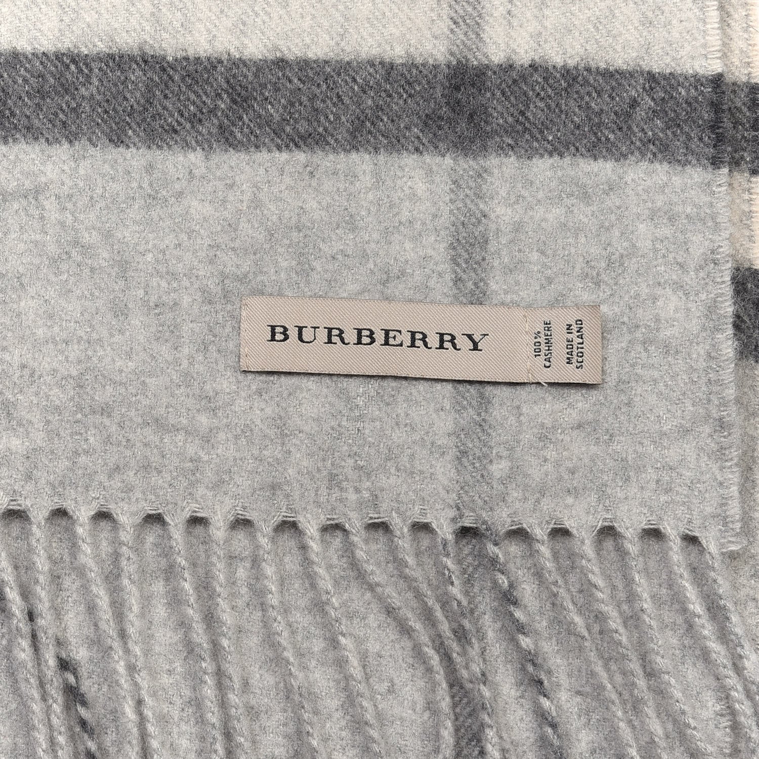 Burberry Cashmere Giant Check Fringe Scarf Pale Grey 4 of 4