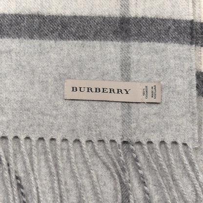 Burberry Cashmere Giant Check Fringe Scarf Pale Grey 4 of 4