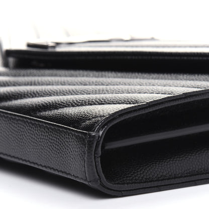 Saint Laurent Grain De Poudre Matelasse Chevron Monogram Chain Wallet Black 11 of 11