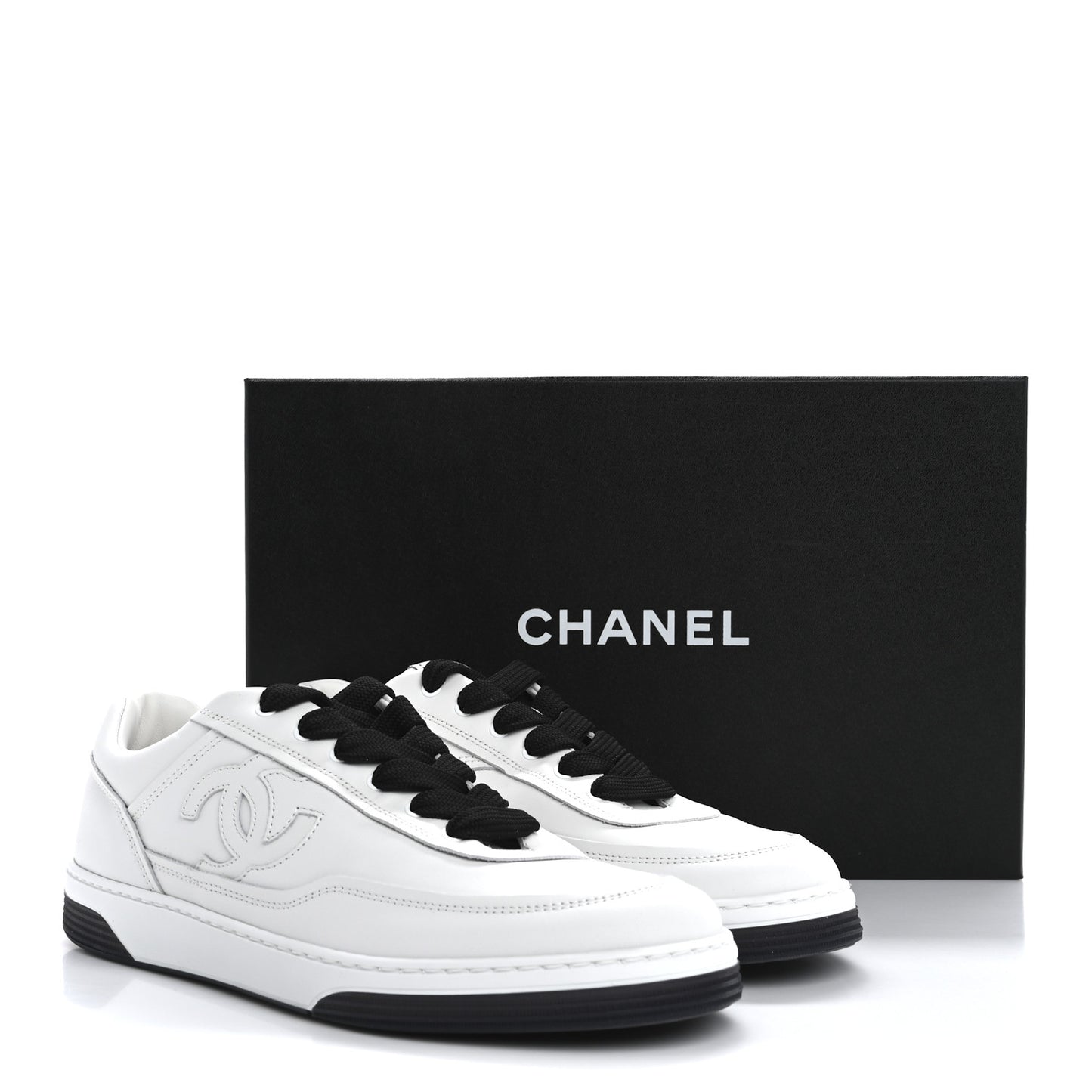 Calfskin CC Womens Sneakers 39 White Black