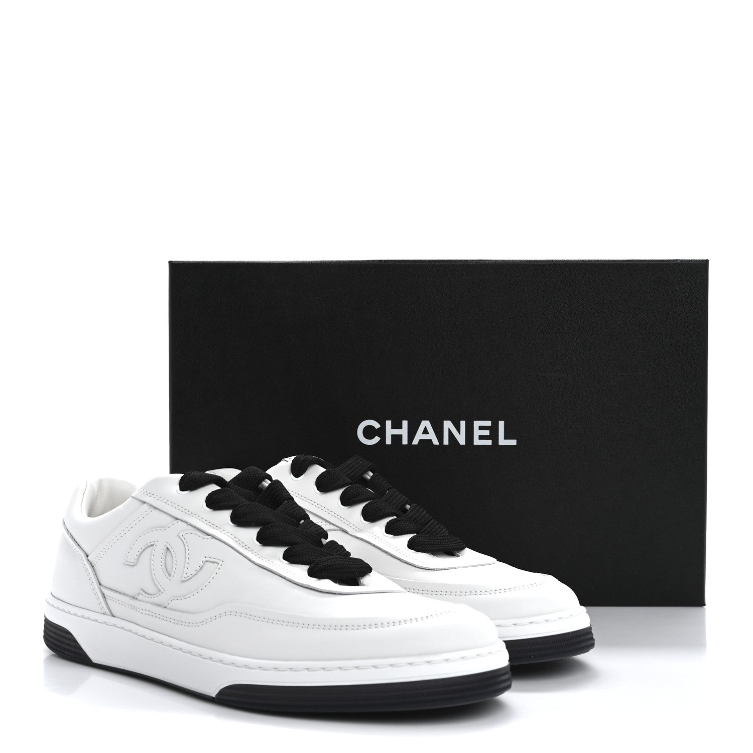 Chanel Calfskin CC Womens Sneakers 39 White Black 10 of 10