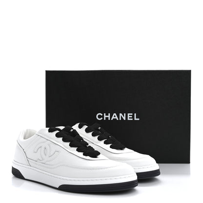Chanel Calfskin CC Womens Sneakers 39 White Black 10 of 10