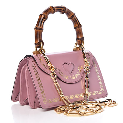 Gucci Calfskin Bamboo Crystal Mini Thiara Top Handle Bag Carmine Rose Gold 3 of 11