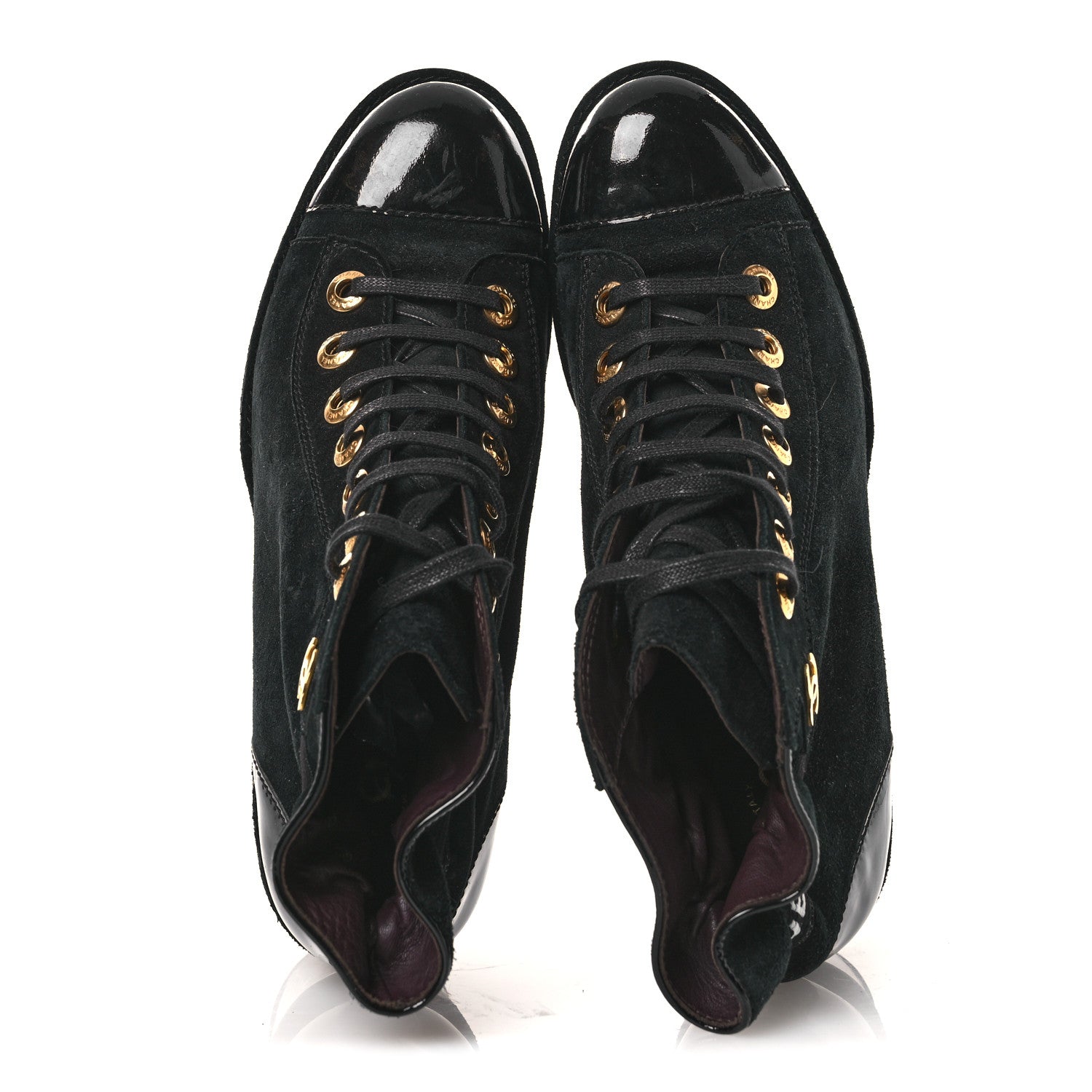 Chanel Suede Patent Cap Toe CC Ankle Boots 40.5 Black 2 of 13