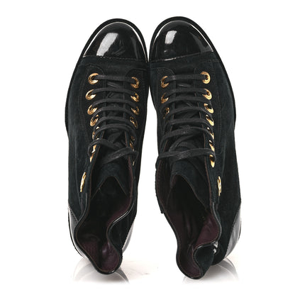 Chanel Suede Patent Cap Toe CC Ankle Boots 40.5 Black 2 of 13
