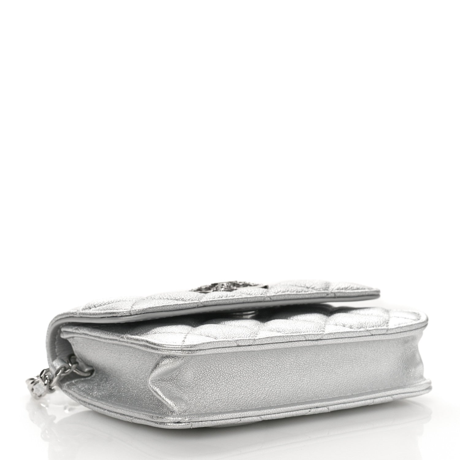 Chanel Metallic Goatskin Quilted Crystal CC Walk Of Fame Clutch With Chain Silver 4 of 10