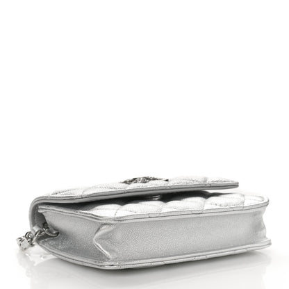 Chanel Metallic Goatskin Quilted Crystal CC Walk Of Fame Clutch With Chain Silver 4 of 10