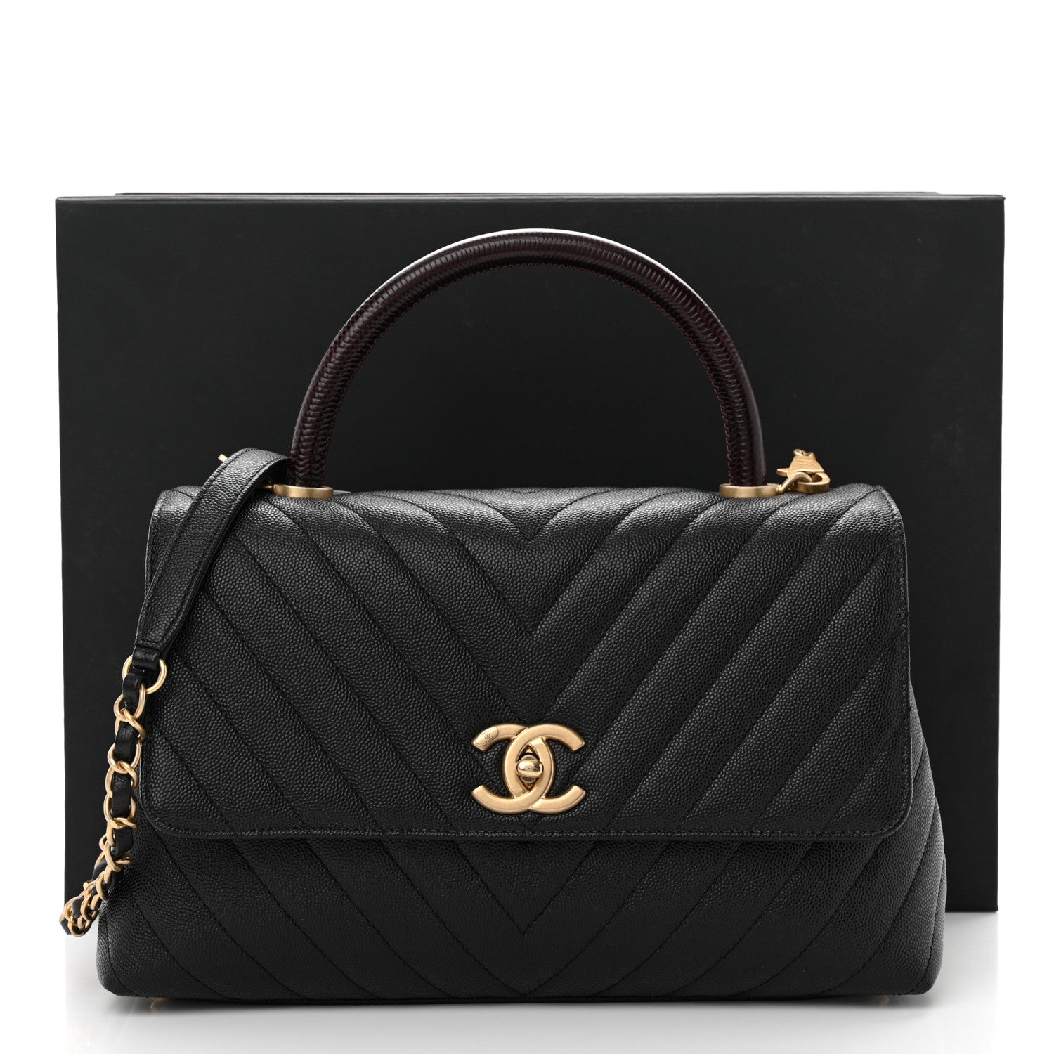 Chanel Caviar Lizard Embossed Chevron Quilted Medium Coco Handle Flap Black 11 of 11