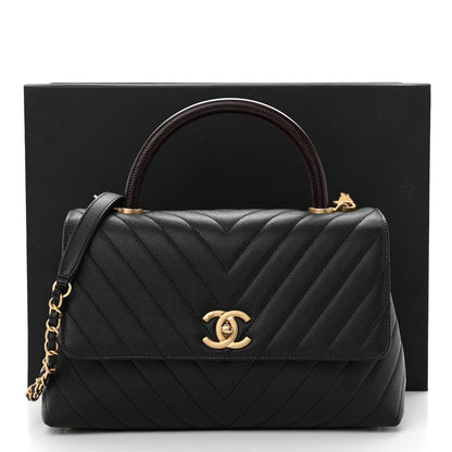 Chanel Caviar Lizard Embossed Chevron Quilted Medium Coco Handle Flap Black 11 of 11