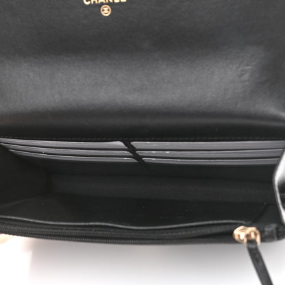 Chanel Lambskin Quilted Pearl Wallet On Chain WOC Black 4 of 13