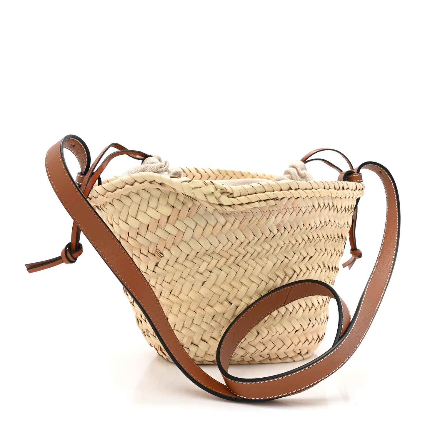 Leaf Palm Calfskin Drawstring Bucket Bag Natural Tan