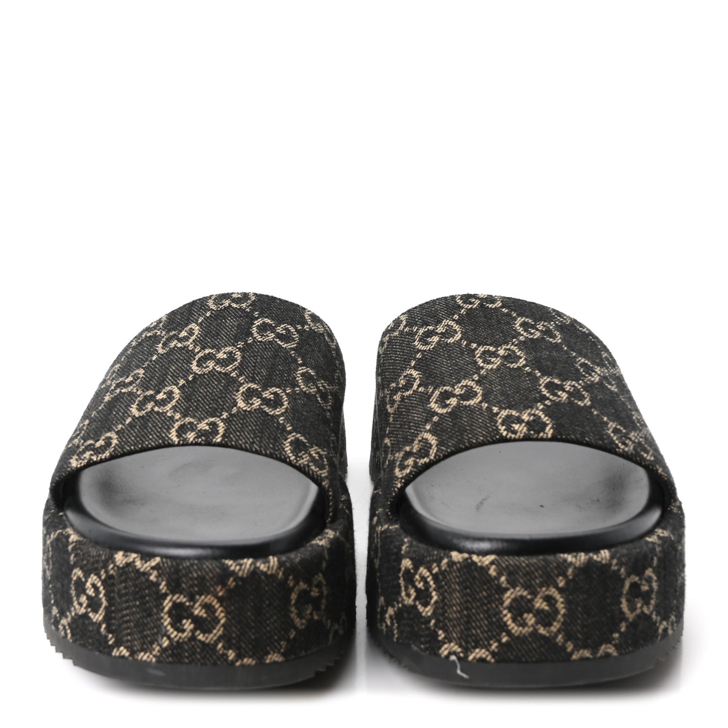 Jacquard Black Denim GG Monogram Angelina Platform 55mm Slide Sandals 39.5 Black Ivory