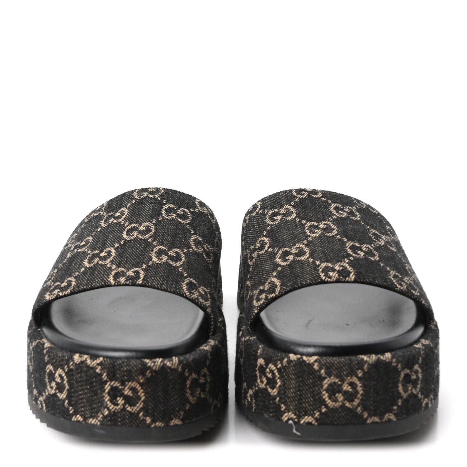 Gucci Jacquard Black Denim GG Monogram Angelina Platform 55mm Slide Sandals 39.5 Black Ivory 3 of 10