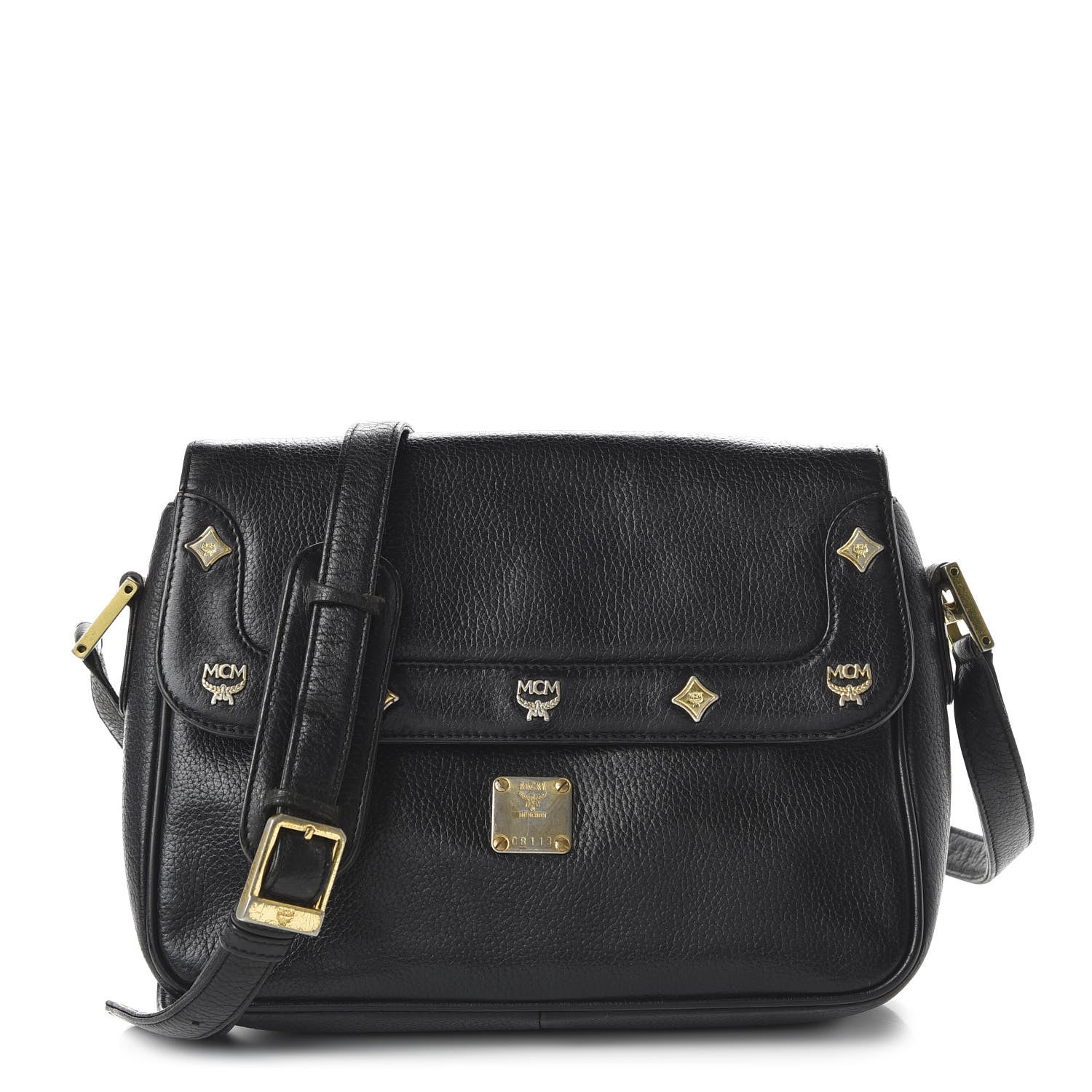MCM Grained Calfskin Studded Crossbody Bag Black 1 of 8