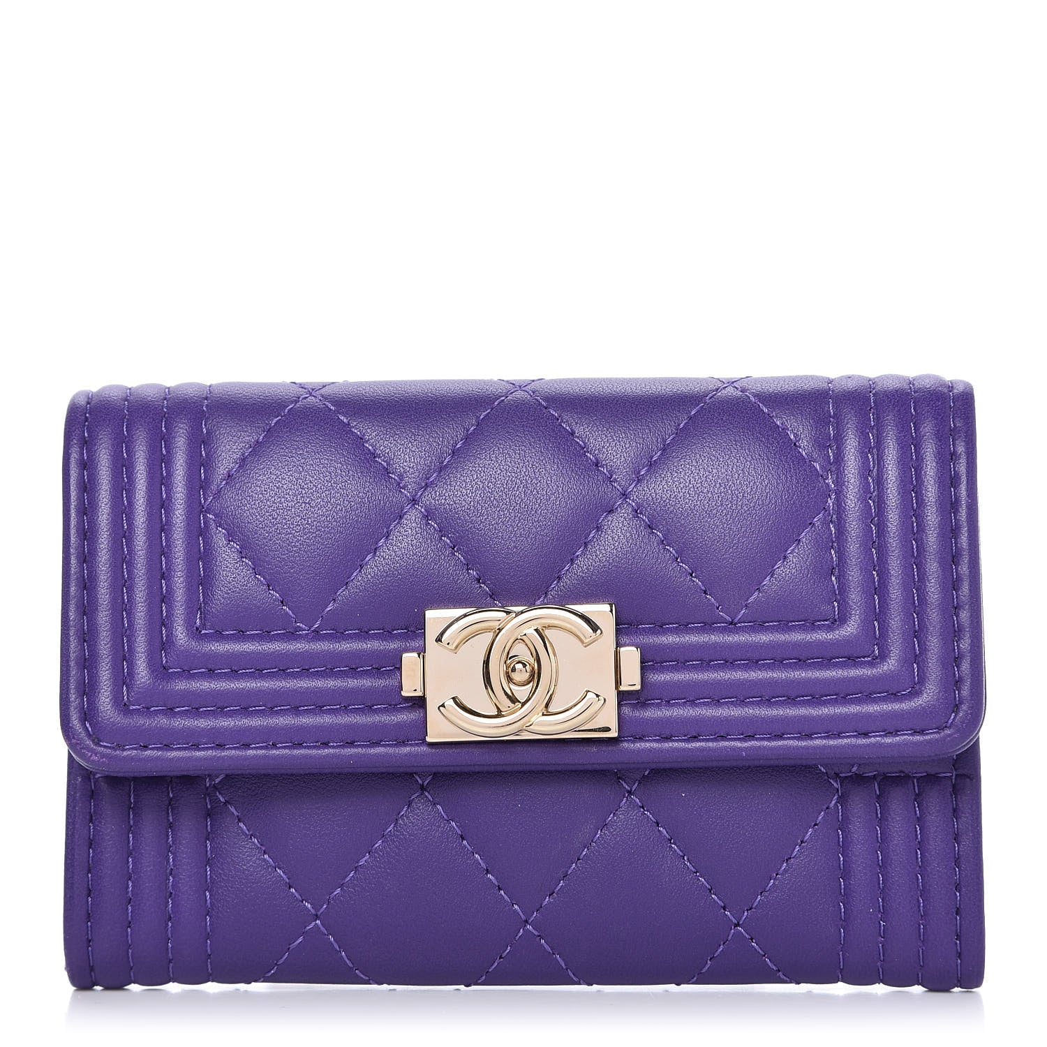 Chanel Lambskin Quilted Boy Card Holder Wallet Purple 1 of 9