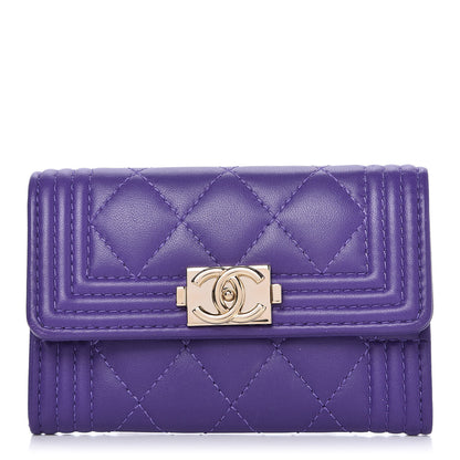 Chanel Lambskin Quilted Boy Card Holder Wallet Purple 1 of 9