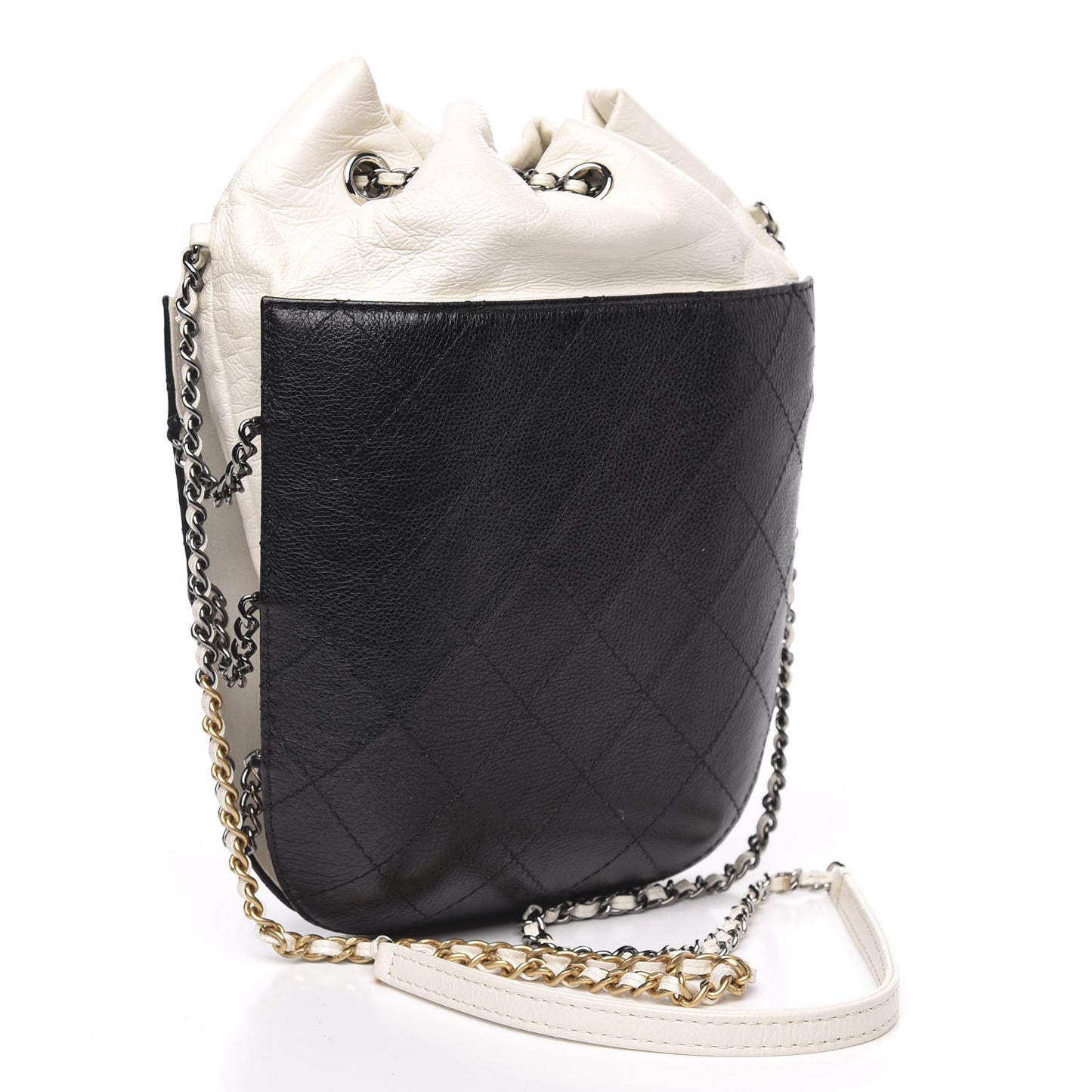 Aged Calfskin Quilted Gabrielle Bucket White Black