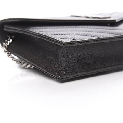 Saint Laurent Grain De Poudre Matelasse Chevron Monogram Envelope Chain Wallet Coal 10 of 11