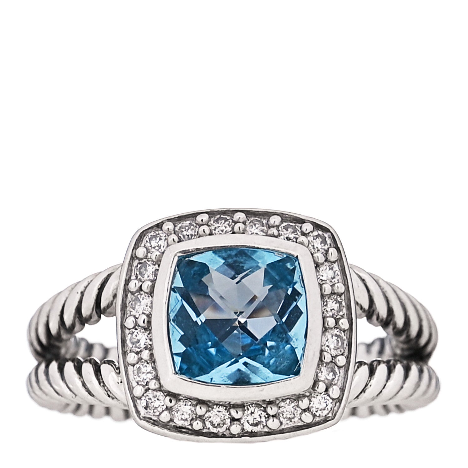 David Yurman Sterling Silver Diamond Blue Topaz 7mm Petite Albion Ring 49 5 1 of 4
