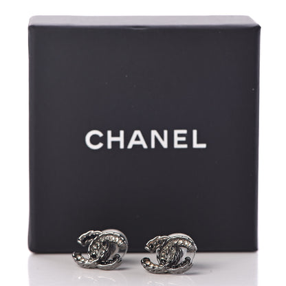 Chanel Ruthenium Crystal CC Earrings Silver Black 6 of 6